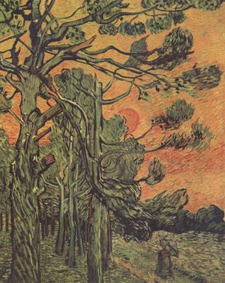 Vincent Van Gogh Pine Trees against a Red Sky with Setting Sun (nn04) Germany oil painting art
